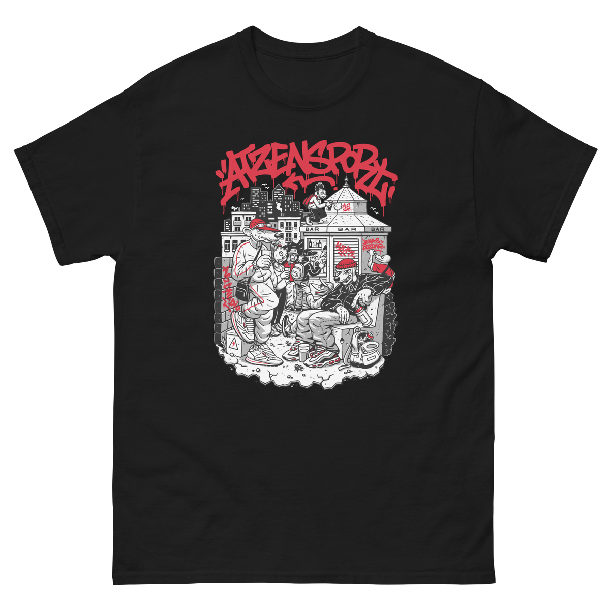 Schwarzes ATZENSPORT x Jonas Cozone T-Shirt mit detailreichem Frontprint