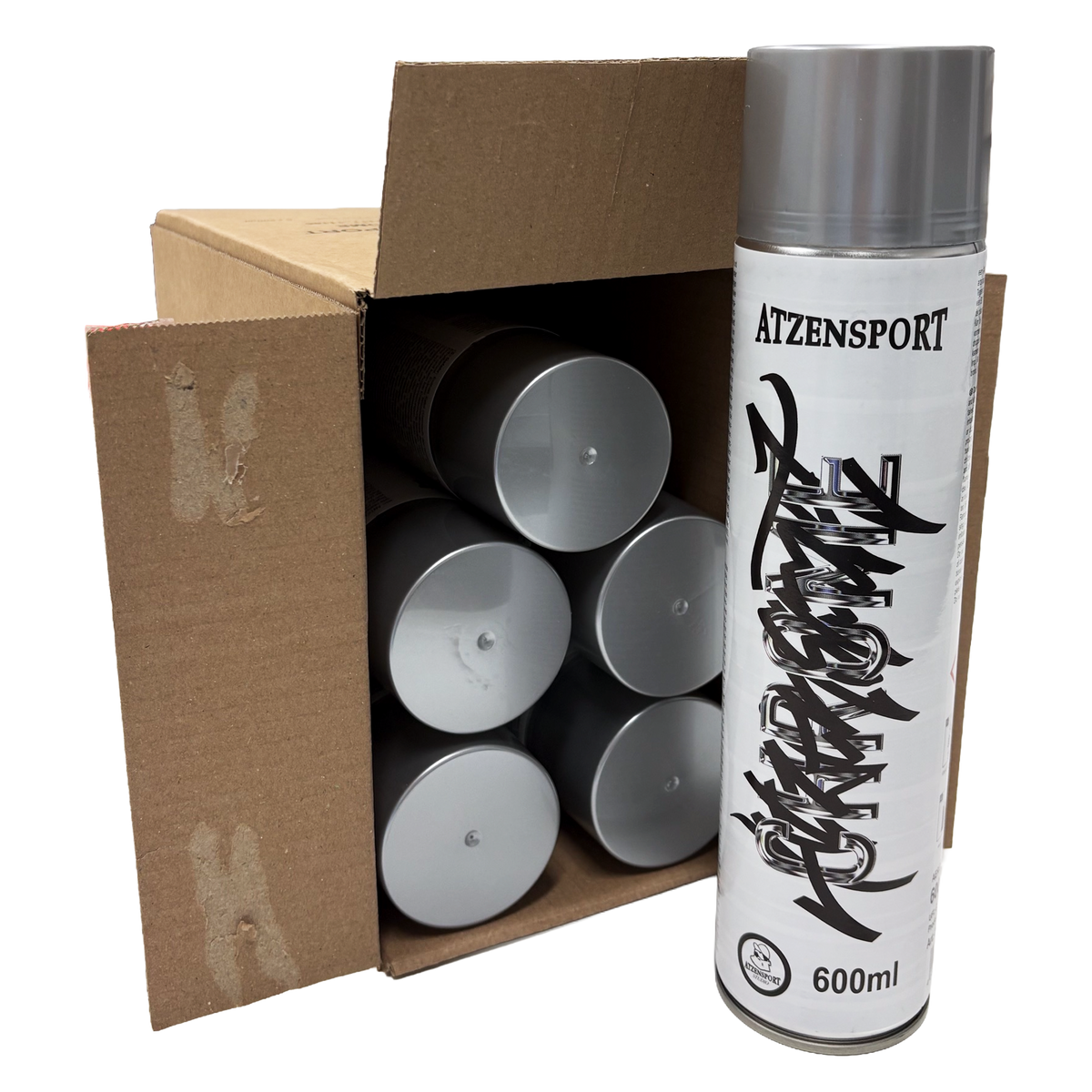 Karton mit ATZENSPORT Chrome 600ml Sprühdosen